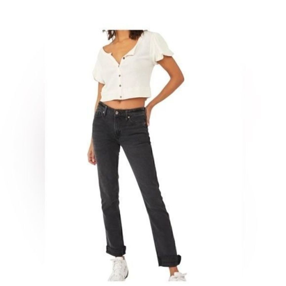 Free People Slim Cuffed Boyfriend Jeans Faded Black sz 24 NWT - Picture 11 of 11